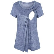 Women's Short-Sleeved Maternity Breastfeeding Stitching Round Neck T-shirt
