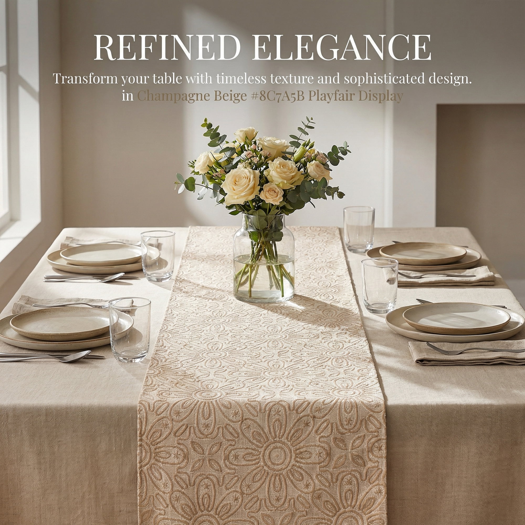 Unique Bargains Floral Elegant Polyester Kitchen Runner for Table Decor Beige 13.8"x70.9"