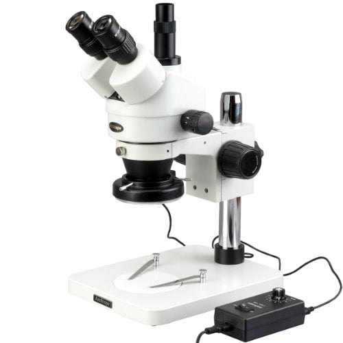 144-Bulb LED Ring Light Pillar Stand AmScope SM-1TS-144S-M Digital Professional Trinocular Stereo Zoom Microscope 110V-240V WH10x Eyepieces 0.7X-4.5X Zoom Objective 7X-45X Magnification Includes 1.3MP Camera with Reduction Lens and Software 