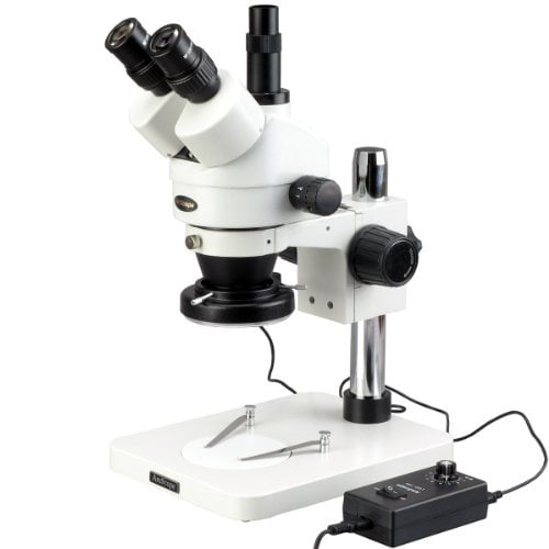 AmScope SM-1TS-144 Professional Trinocular Stereo Zoom Microscope, WH10x Eyepieces, 7X-45X Magnification, 0.7X-4.5X Zoom