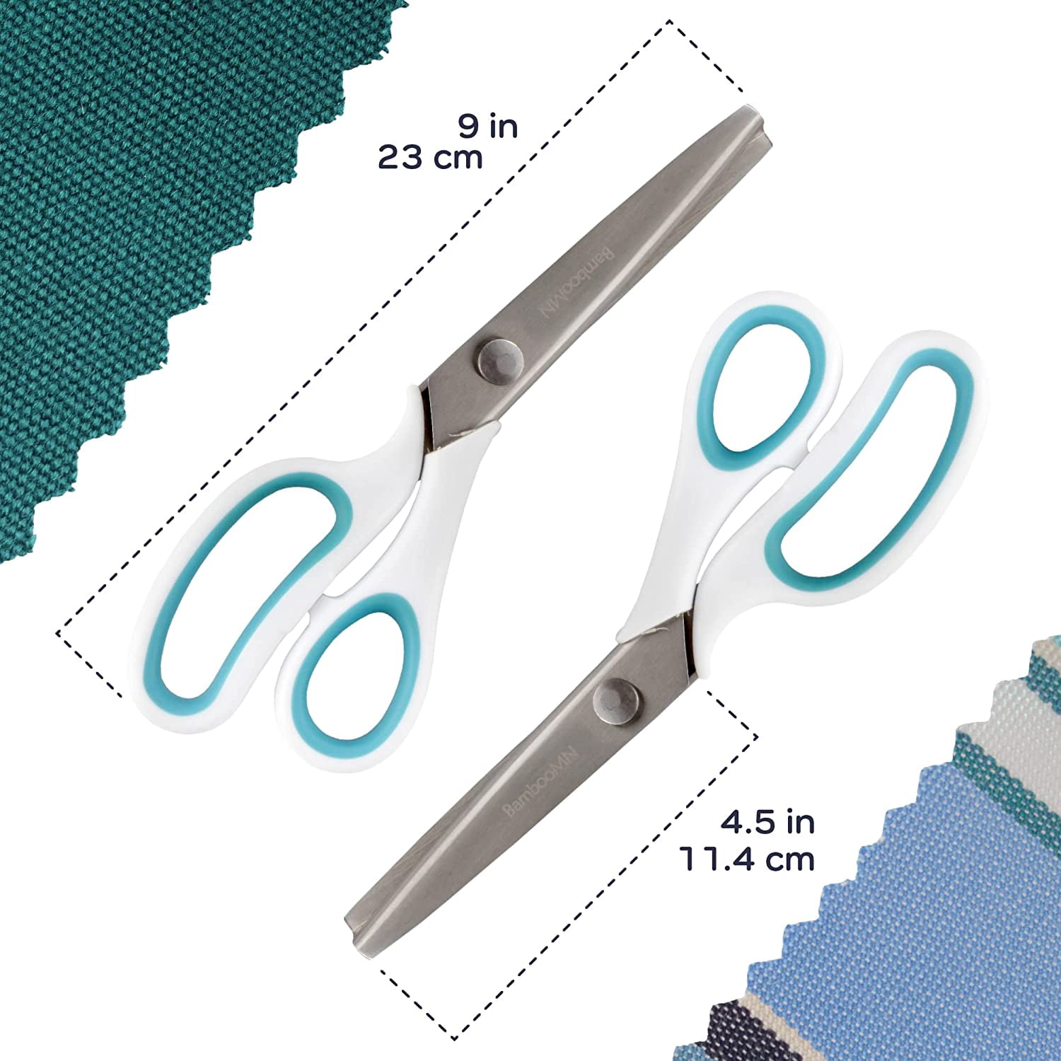 JubileeYarn Professional Grade Pinking Shears - 9" Serrated Stainless Steel - White & Blue - 1 Unit