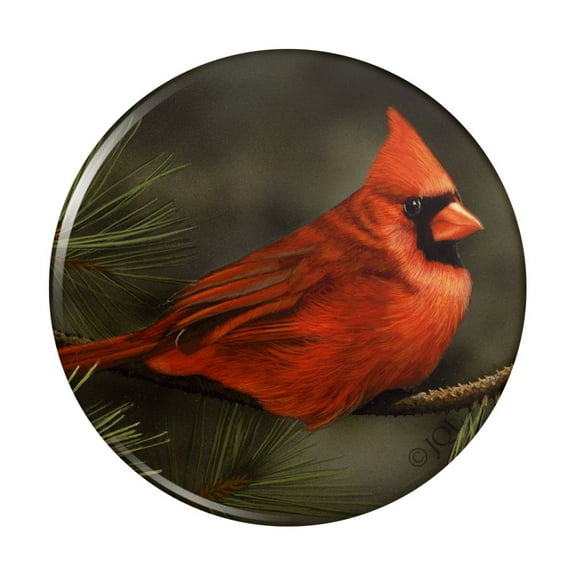 Northern Cardinal Red Pine Perch Kitchen Refrigerator Locker Button Magnet - 3" Diameter