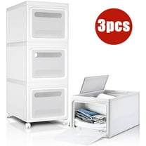 TKOOFN 3 Pack Stackable Storage Bins with Lids, Plastic Storage Boxes with Wheels, Storage Containers for Office and Home, Easy to Install