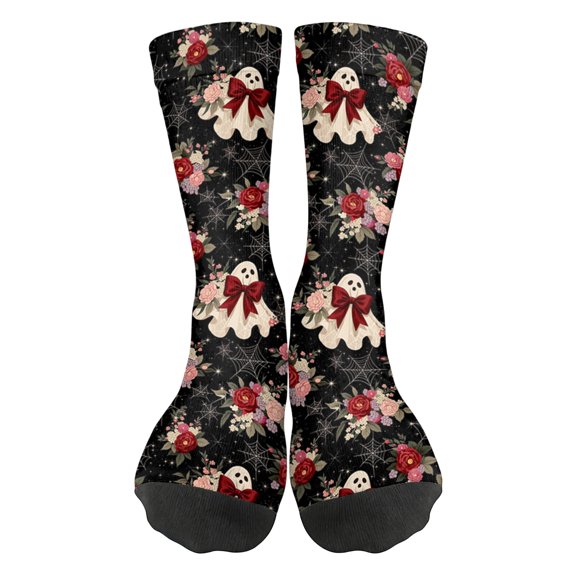 Fabrcox Halloween Socks Women Men Funny Ghost Pumpkin Socks Full Moon Graphic Spooky Novelty Mid Calf Mens Crew Socks Red