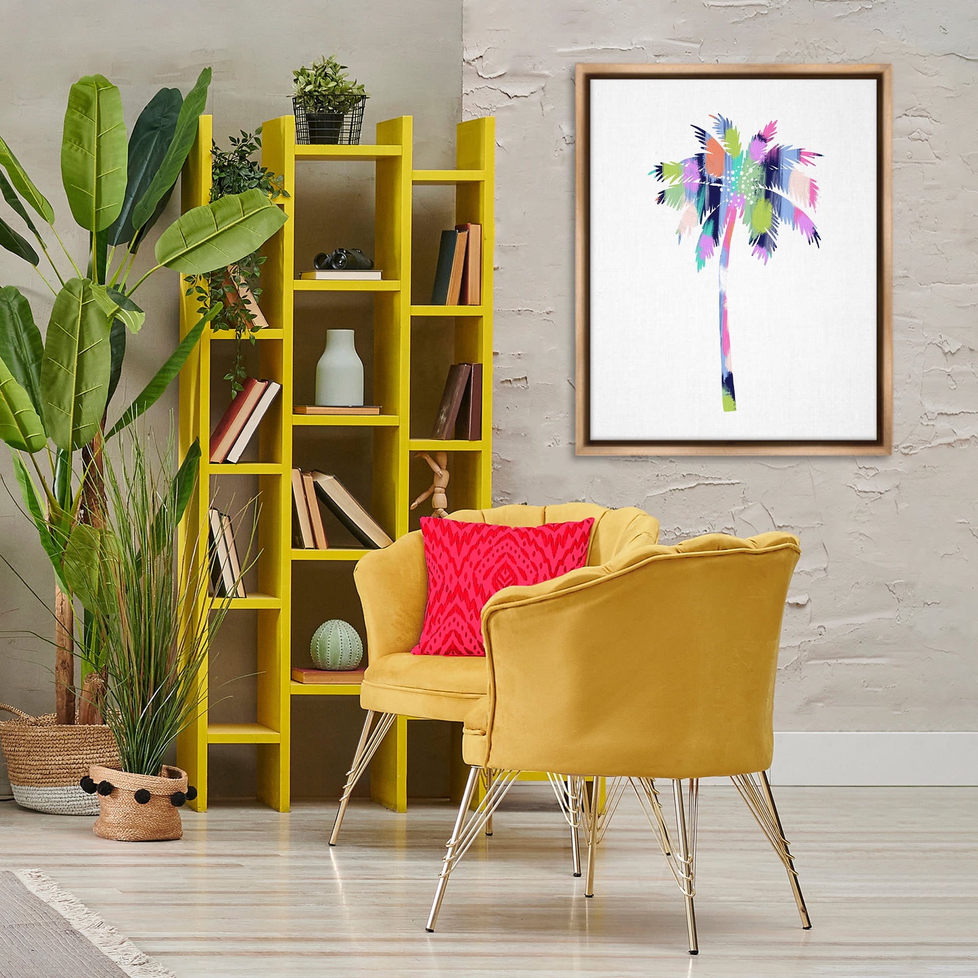 Stupell Industries Patterned Palm Tree Botanical & Floral Painting Brown Floater Framed Canvas Art Print Wall Art, 25 x 31