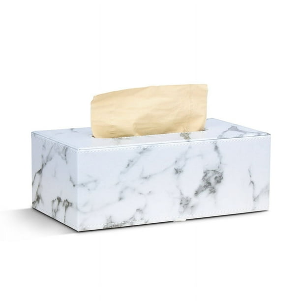 Caja de pañuelos rectangular de cuero sintético con forma de mármol, soporte para servilletas, dispensador de toallas de papel, contenedor para decoración del hogar, la oficina y el automóvil
