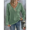 thumbnail image 4 of Blusas de Punto Gofre para Mujer, Blusas Casuales de Larga con Farol, Cuello en V, Camisetas Oversize. Verde S, 4 of 8