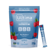 Ultima Replenisher Electrolyte Hydration Powder, Blue Raspberry, 20 Count Stickpacks Pouch - Sugar Free, 0 Calories, 0 Carbs - Gluten-Free, Keto, Non-GMO with Magnesium, Potassium
