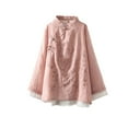 thumbnail image 3 of YanHoo Vintage Floral Embroidery Knitting Cotton Tops for Women Chinese Frog Button Long Sleeve Tang Suit Hanfu Loose Casual Blouses Shirts Pink,XXL, 3 of 7