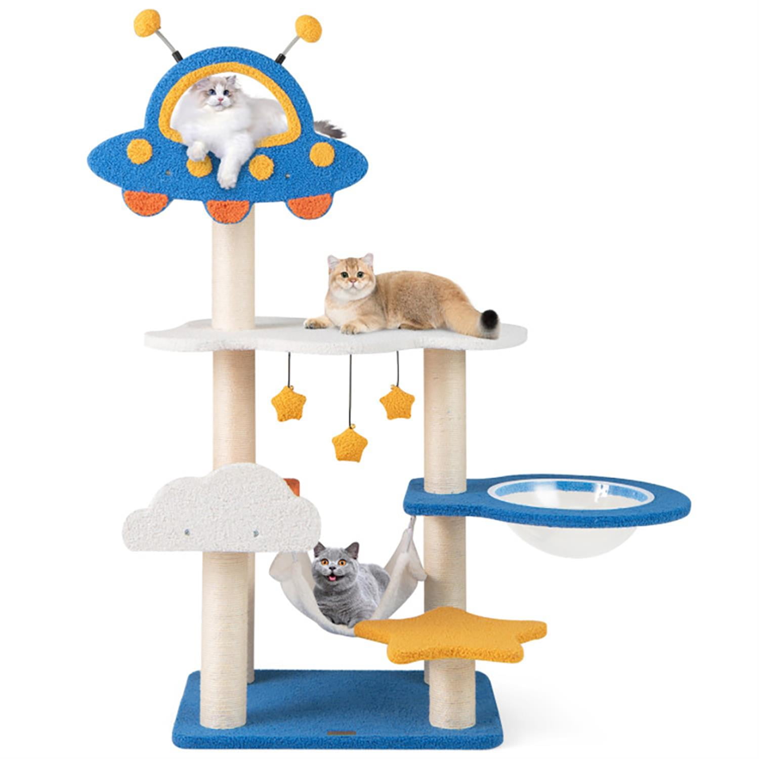 Kadyn Cat Tree with Toy, Cat Tower Condo for Indoor Cats with UFO Top Perch Space Capsule, Cozy Hammock and Sisal Scratching Posts, Blue