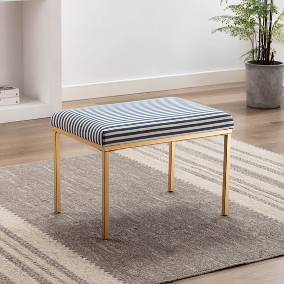 Modern Rectangular Ottoman Footstool with Gold Metal Legs, Upholstered Accent Bench for Bedroom, Living Room