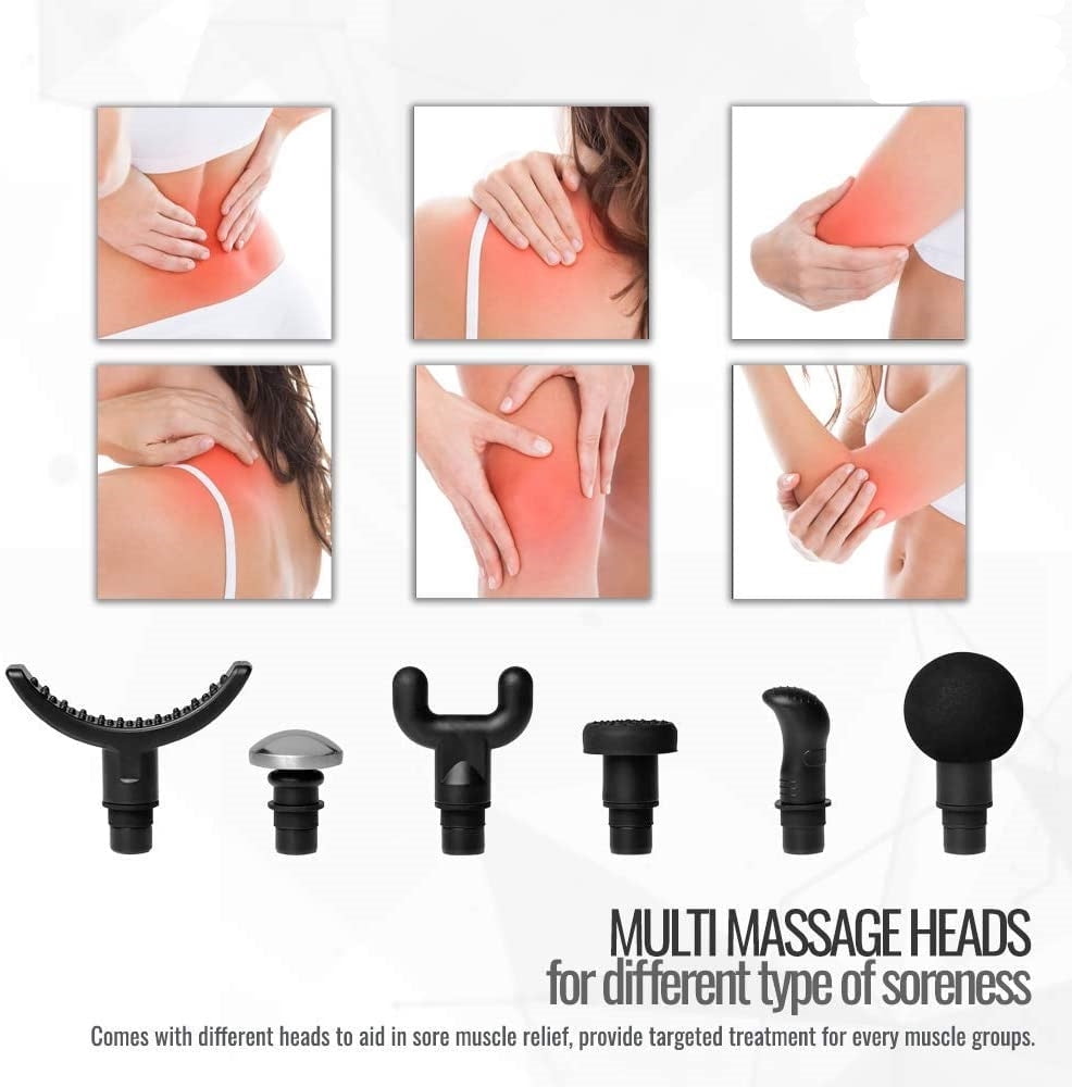 GlareWheel Percussion Massage Gun Cordless Deep Tissue Muscle Massager 6Heads Free Carry Case