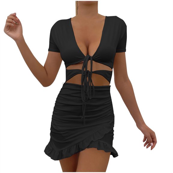 Levmjia Sun Dresses For Women 2025 Vacation Summer V Neck Flowy Wrap Floral Print Polyester Beach Party SunMulti Color Option