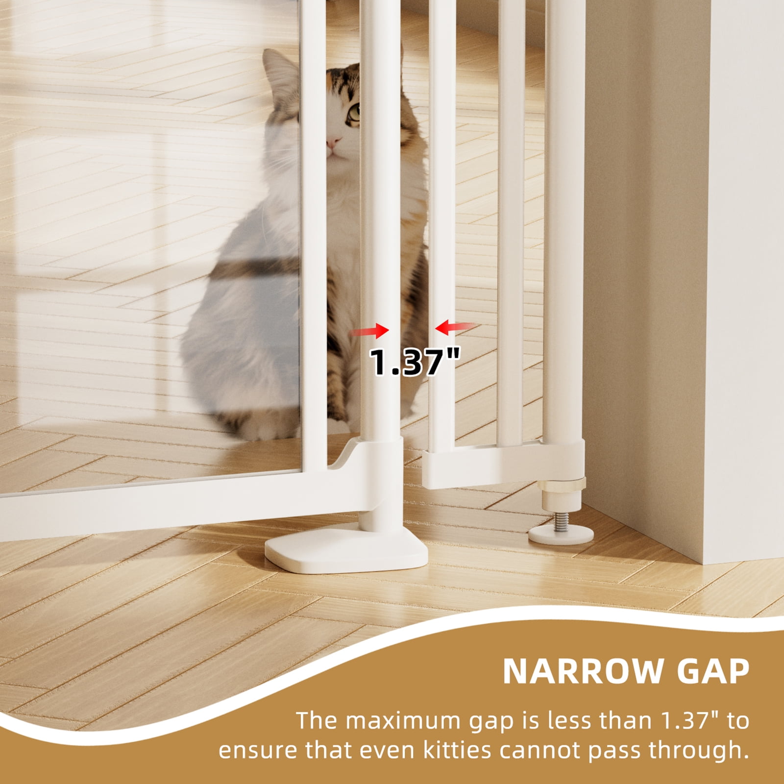 74-98" Extra Tall Cat Gate, 33.86-41.34, Transparent Double Doors, No Drilling Pressure Mount Pet Gate for Doorways/Stairs/Kitchen/Home, Auto Close, White
