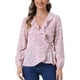 thumbnail image 1 of Blusa de mujer con volantes y escote en V, floral, con lazo autoadherente, estilo peplum, color rosa y rojo, 1 of 6
