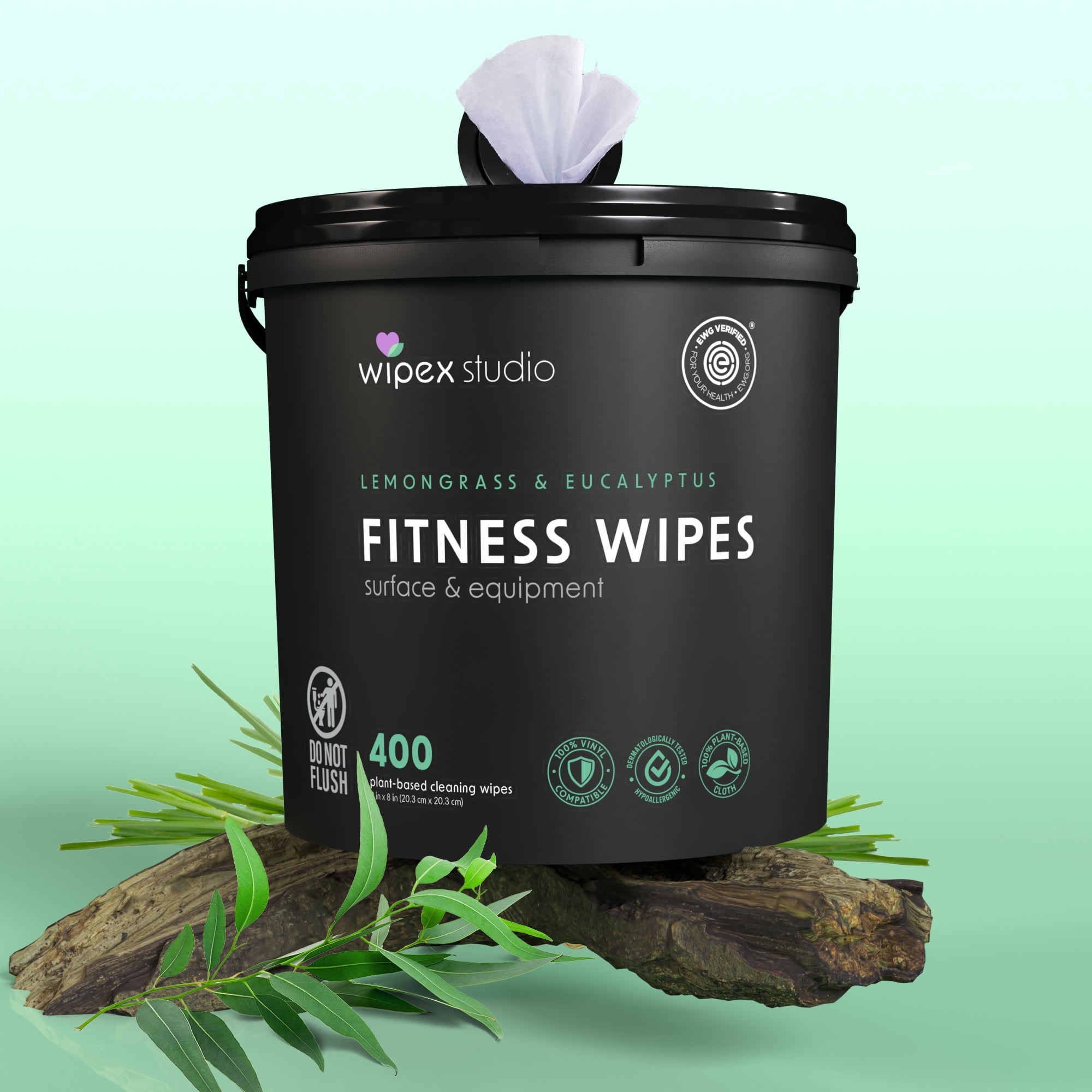 Wipex Yoga Mat Cleaner Wipes, EWG Verified Plant-Based Gym Wipes, Lemongrass & Eucalyptus, 400ct