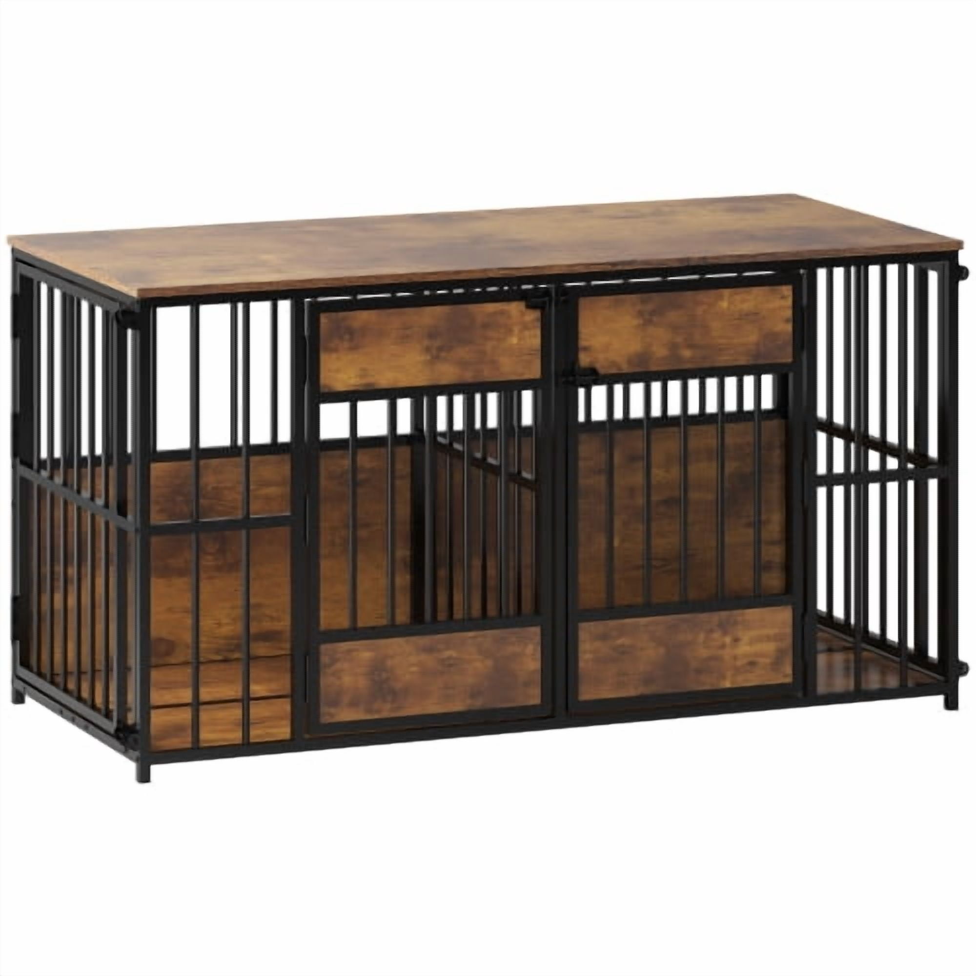 47.2" Large Wooden Dog Crate Furniture with Storage Top – Modern Indoor Dog Kennel Cage, Sturdy Wood & Metal Pet House with Breathable Open Design for Living Room & Bedroom