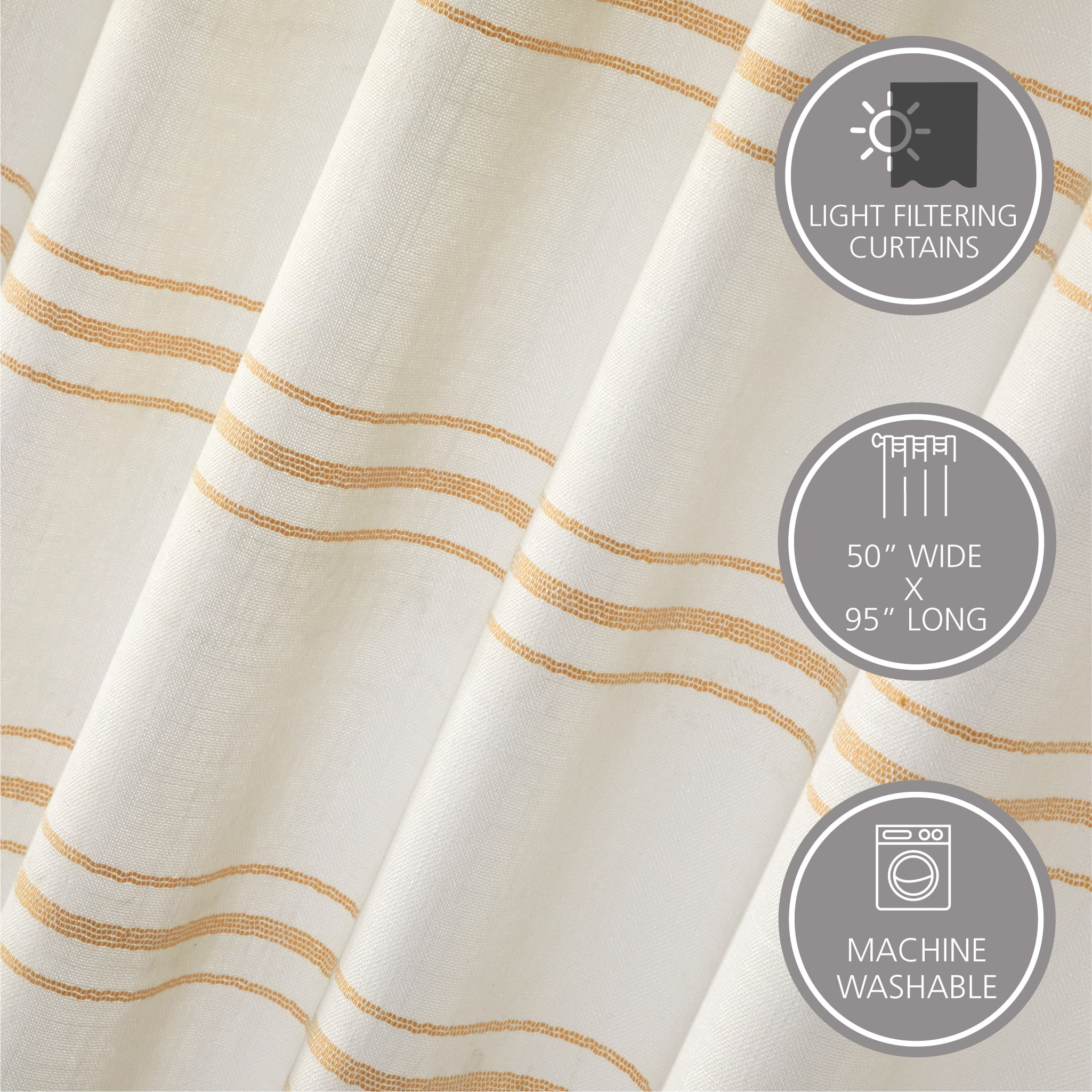Better Homes & Gardens Polyester-Cotton Light Filtering Stripe Tassels Curtain Panel, 1-Piece, Yellow, 50" W x 95" L