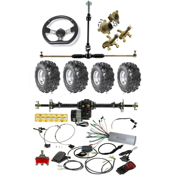 Rear Differential Axle Kit 48V 1000W Electric Motor Controller Battery Hydraulic Brake 18x9.50-8 Wheels Tires DIY Parts For Go Kart Golf Cart ATV Quad Buggy Trike Tricycle 4 Wheeler (34" Axle)