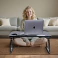 thumbnail image 3 of Laptop Desk for Bed, Height Adjustable Laptop Bed Table, Foldable Portable Lap Desk Stand with USB/Storage Drawer/Cup Holder/Slot, Breakfast Tray for Working Reading Writing Eating, 3 of 9