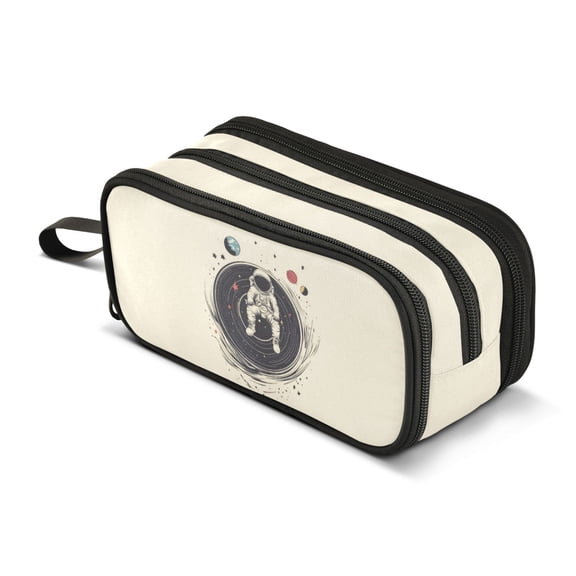 FORMRS Pencil Case with 3 Compartments Zipper Pouch, Elementary School Level and up, Beige Astronaut Space