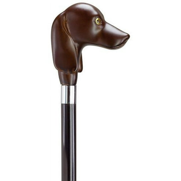 Walking Cane Brown Dachshund Head With Glass Eye Cane Maple Black Shaft