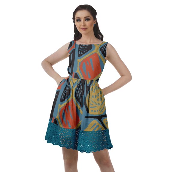 Moomaya Womens Vintage Style Lace Dress Printed Cotton Casual Summer Mini Dress