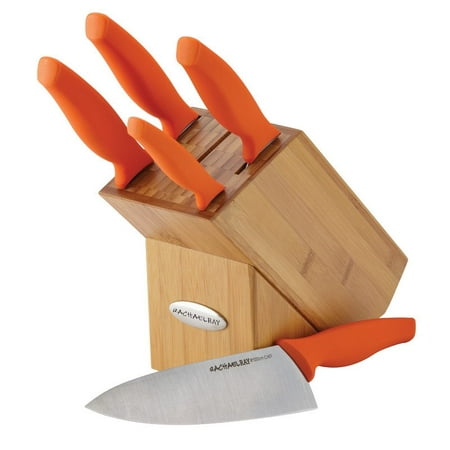 Rachael Ray Cutlery 6-Piece Japanese Stainless Steel Knife Block Set with Orange