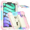 thumbnail image 1 of ELEHOLD for iPad mini 6th Generation 8.3 inch 2021 Ragged Case, Soft Silicone Hard PC Shoulder Strap Built-Kickstand Anti-Drop Shockproof Heavy Duty Protective Cover Case,Colorful Pink, 1 of 10
