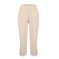 thumbnail image 5 of KPOPLK Linen Pants Women Wide Leg Palazzo Summer Flowy Pants Beach Vacation Clothes Elastic Waist Travel Trousers with Pockets Size XXL,Beige, 5 of 8