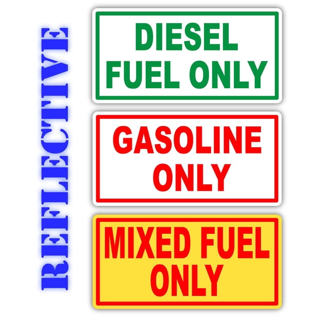 Reflective Diesel Fuel Only Gasoline Only Mixed Fuel Only Vinyl Decal | Sticker | Fuel Gas Door Transfer Tank Eco Pump Gas Label Weatherproof (Combo Pack)