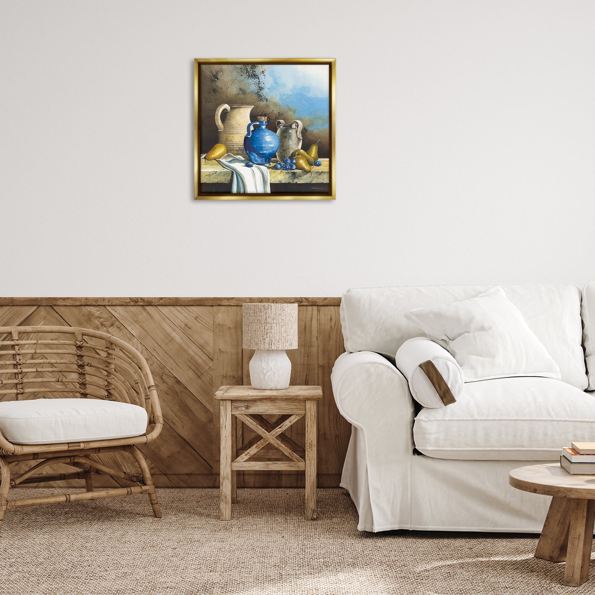 Stupell Industries Country Vineyard Still Life Food & Beverage Painting Gold Floater Framed Canvas Art Print Wall Art, 25 x 25