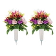 thumbnail image 5 of Cemetery Ground Insert Flowers, 17-Head Rose Bouquet with Ribbon, Memorial Grave Floral Decor, Artificial Flower Pick for Graveyard, Tomb, Garden & Tribute Use, 15.7*9.8in, B, 5 of 7