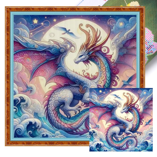 Hilo Algodón Ecológico Bordado Punto Cruz Con Dragon Moon 11CT 50x50cm