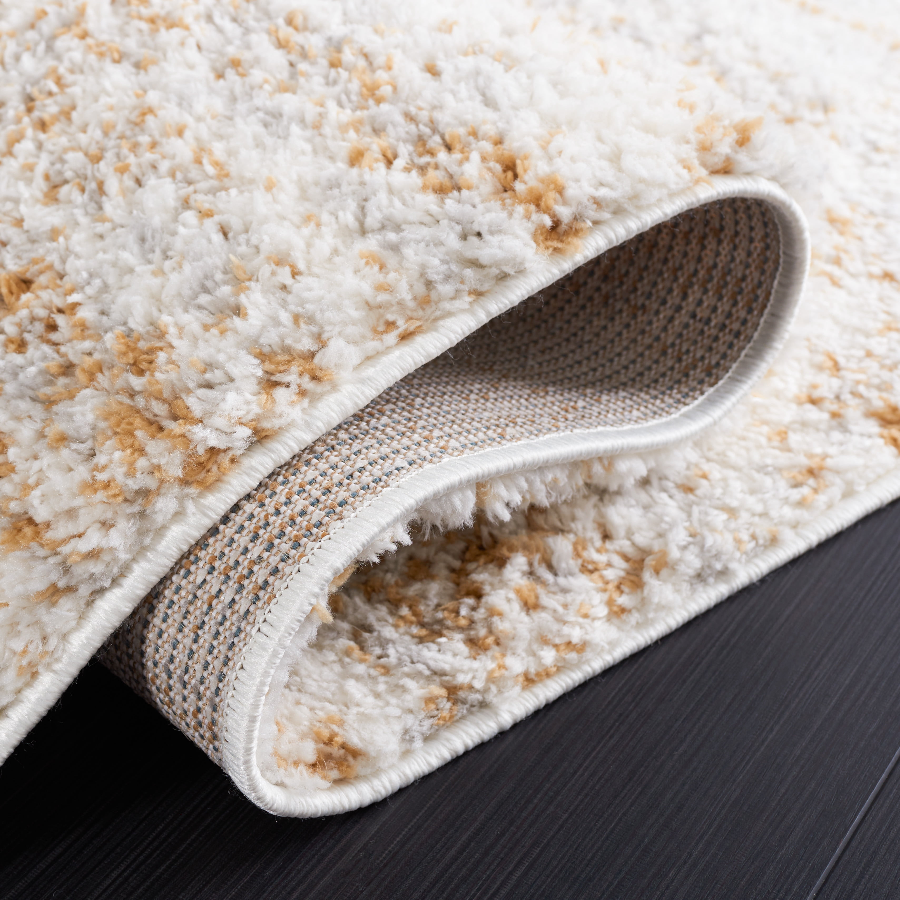 Safavieh Berber Torvald Abstract Polyester Shag Area Rug, Ivory/Light Gold, 8' x 8' Square