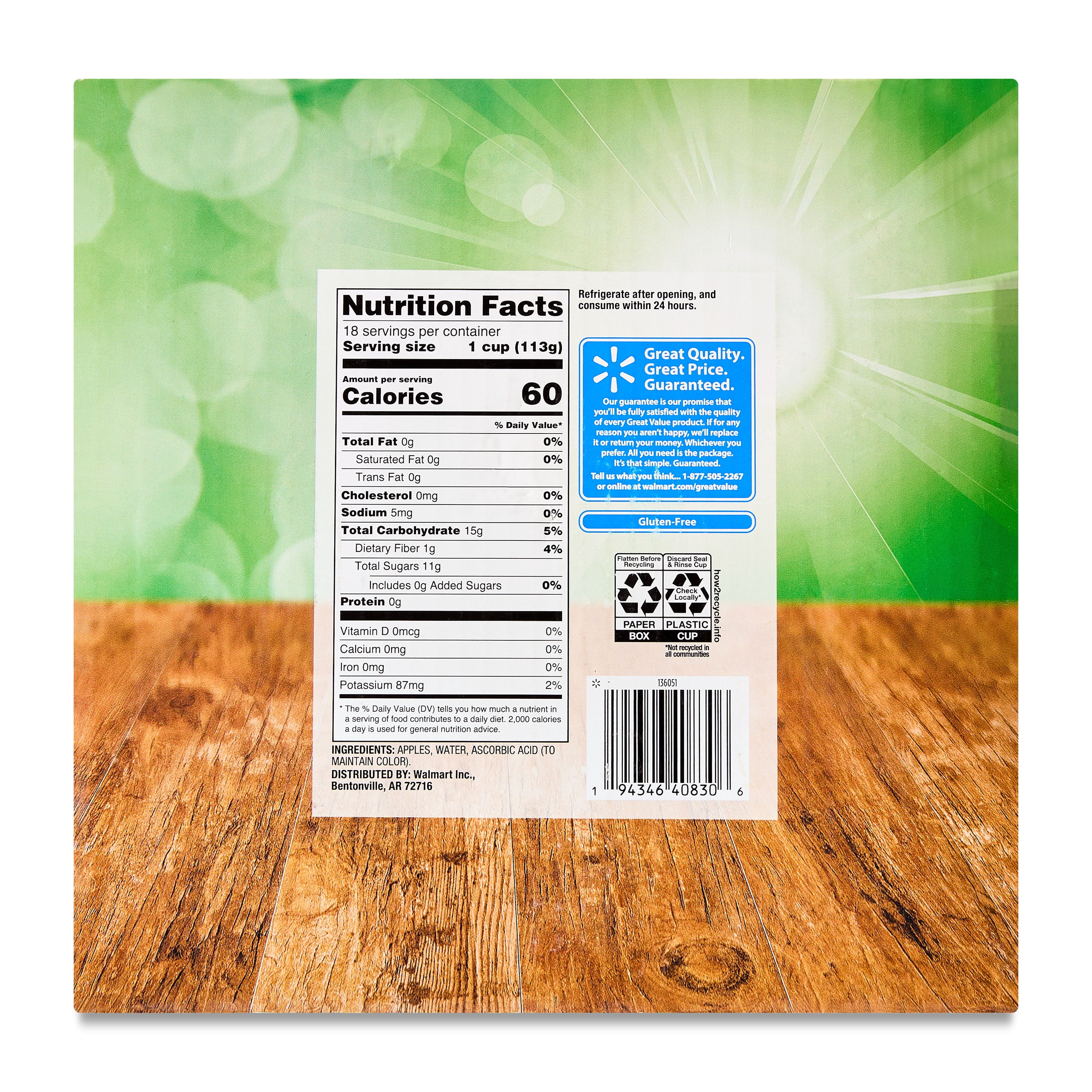 Great Value Unsweetened Applesauce, 18 Cups