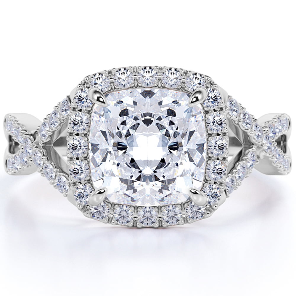 JeenMata Halo - 2 TCW Round Brilliant Cut Moissanite - Infinity Engagement Ring - 18K White Gold Plating over Silver
