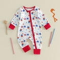 thumbnail image 6 of Baby 4th of July Romper Patriotic Print Long Sleeve Jumpsuit with Full-Zip USA Star Pattern Casual Outfit White 3-6 Months, 6 of 8