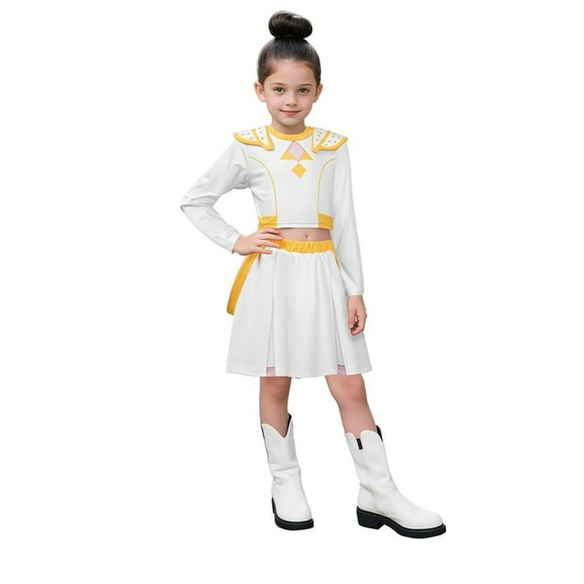 Moonsky Vestido de dos piezas para niñas, disfraz de Rumi, Zoey y Mira para Halloween, cazadoras de demonios, Huntrix, vestido blanco de actuación con cinturilla elástica para Blanca-140