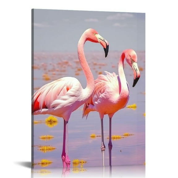 JRXY  Beach Canvas Wall Art Flamingo Picture Starfish Seashell Painting Prints Pink Artwork for Home Wall Decor Gallery Wrapped Ready to Hang 12x16 in