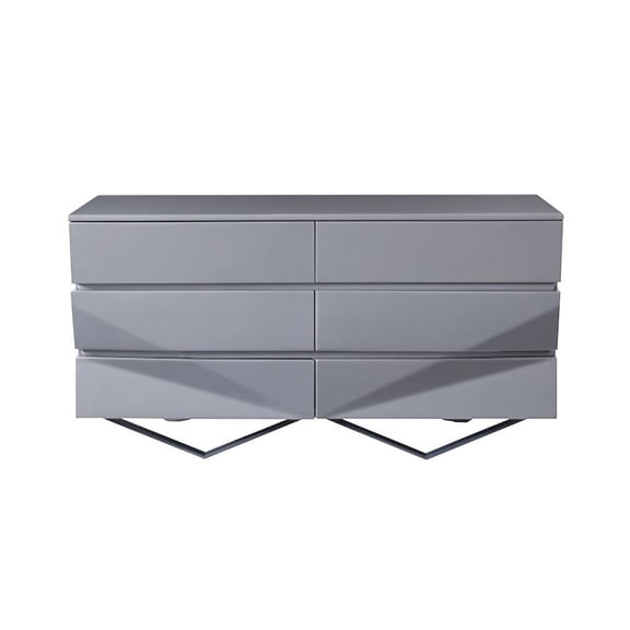 Modrest Duke 6-Drawer Modern MDF & Stainless Steel Dresser in Matte Gray/Black