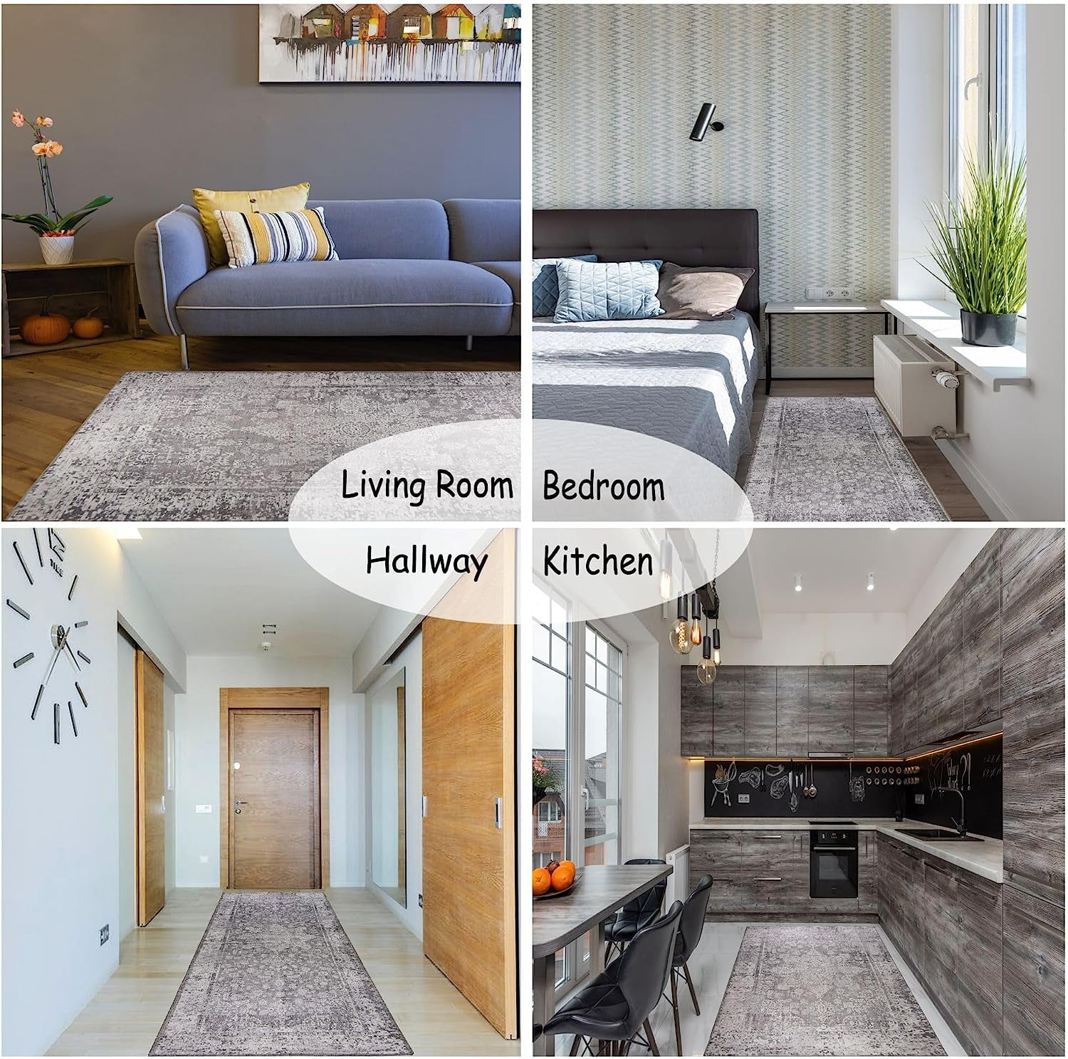 Gloria - Washable Area Rug Low Profile Persian Washable Runners Anti Slip Backing Rugs for Living Room Light Weight Foldable Carpet