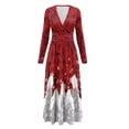 thumbnail image 5 of FKELYI Snowflake Red Rose Flower Print Womens Fall Dress with Pocket Long Sleeve Maxi Dress for Wedding Party Casual Outdoor Cloth V Neck Soft Dresses, M, 5 of 6