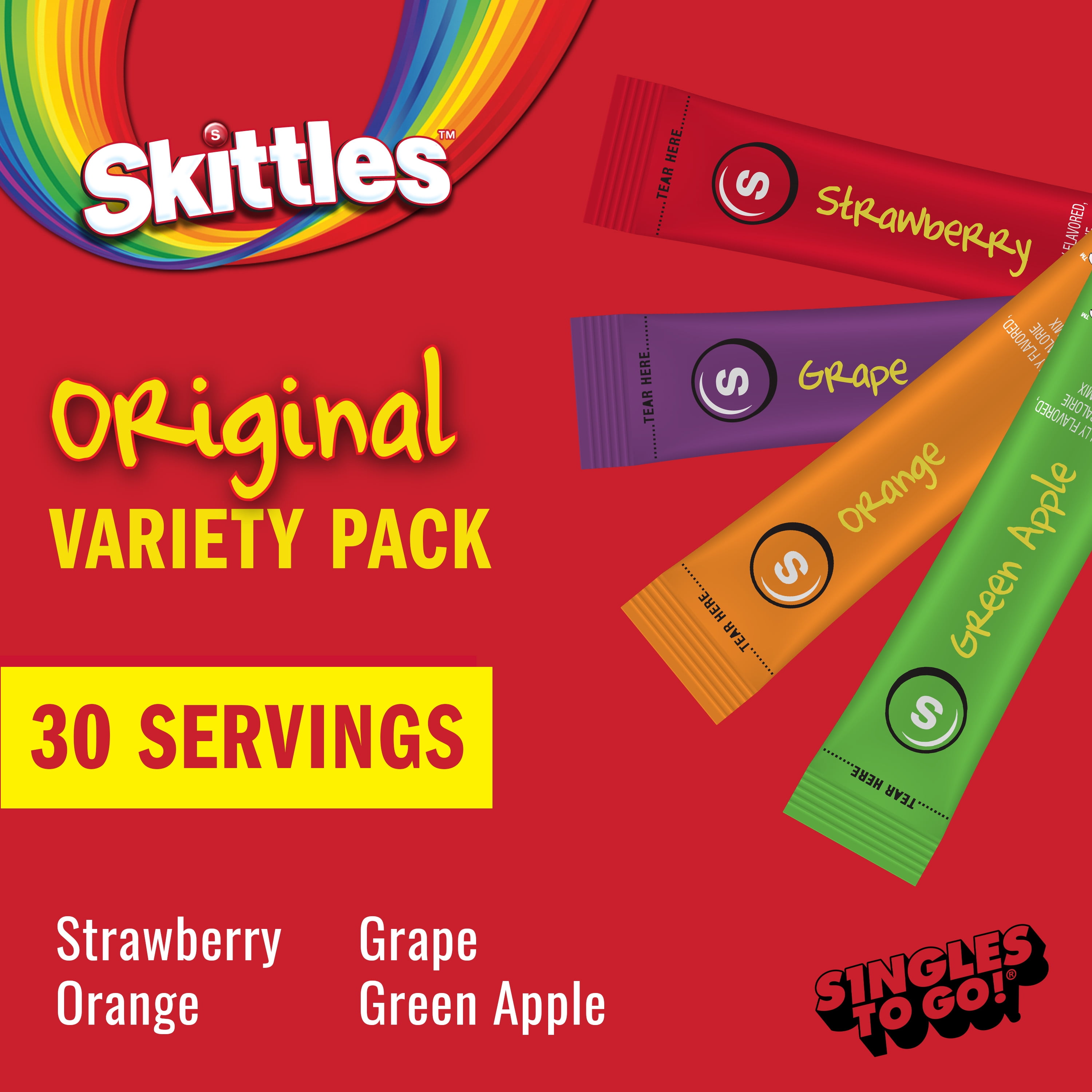 (6 pack) Skittles Zero Sugar Variety Pack Singles-to-Go Powdered Drink Mix, Original, 30 Count Packets