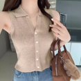 thumbnail image 3 of Lapel Ice Silk Slim Fit Vest for Women Summer Early Fall Thin Knit Tank Top Sleeveless Short Sleeve Casual Layering Outwear, 3 of 9