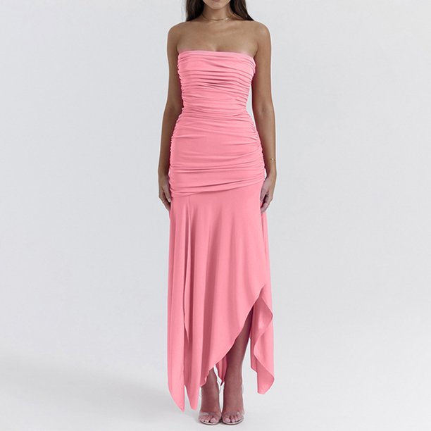 Vestido Bandeau para Mujer Slim Fit Sin Espalda Fuera del Hombro Asimétrico Traje de Vacaciones Hugtrwg Para estrenar