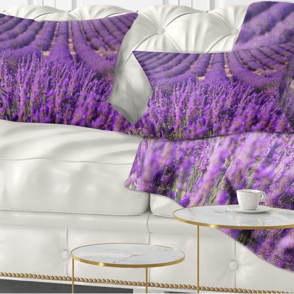 Designart Beautiful Fragrant Lavender Fields - Floral Throw Pillow - 12x20