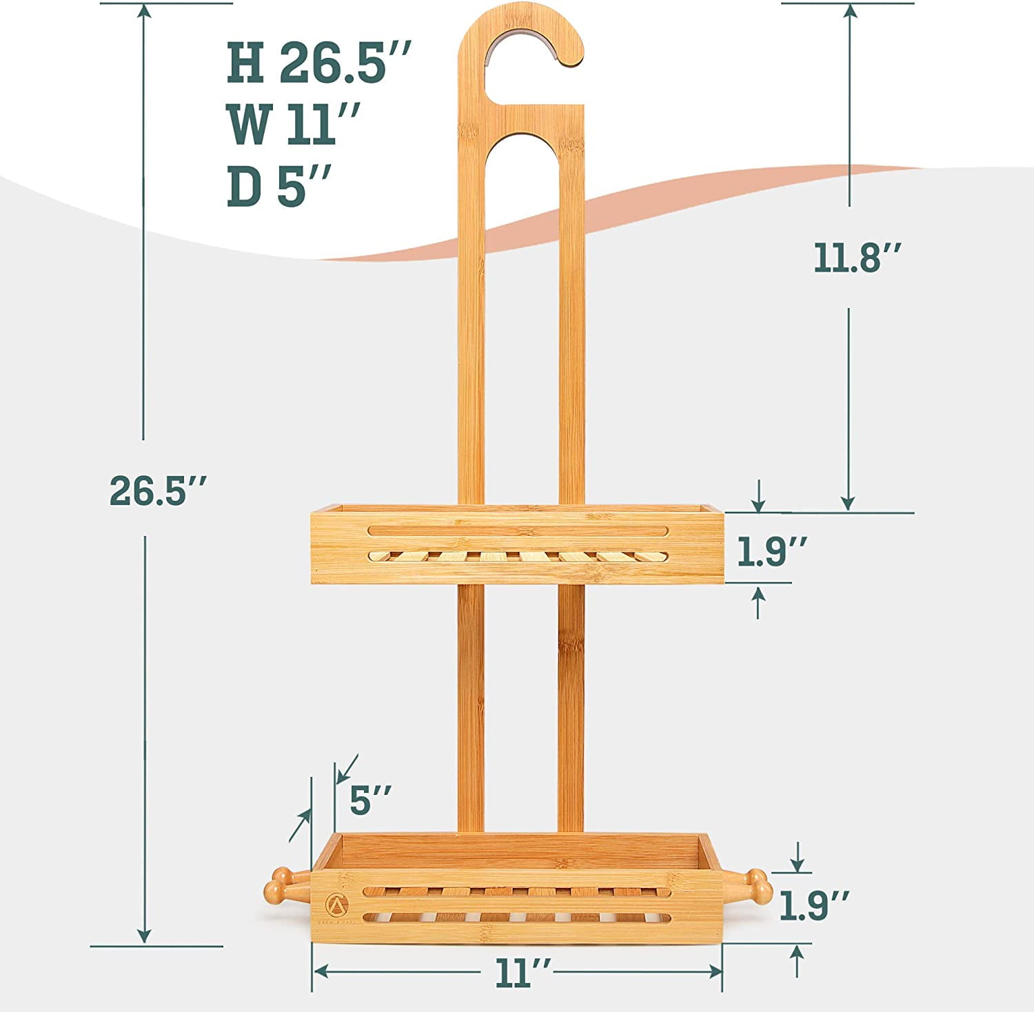 Crew & Axel Bamboo Hanging Shower Caddy - Adult 2-Shelf 2-Compartment Bamboo Over-the-Shower Head Shower Caddy, 1 Count