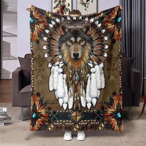 HELLOYOUNG Wolf Blanket Soft Flannel Throw, Cozy Plush Warm Blanket for Home Office, Fleece Air Conditioning Blanket for Travel Camping Nap