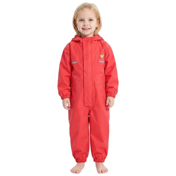 Dakiuu Toddler One Piece Rain Suit for Boys Girls Kids Hoddie Zipper Button Down Rain Poncho Waterproof Muddy Rain Jacket Full Body Coverall Raincoat